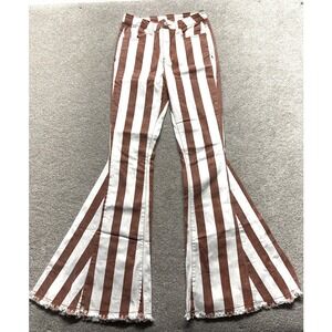 Saints Hearts Women‎ Brown White Stripe Flare Bell Bottom Jeans Size S